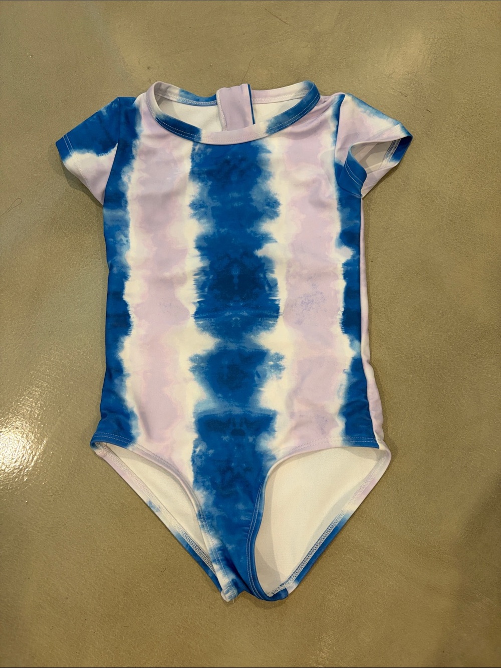 DSG Girls' Short Sleeve Tie-Dye One-Piece Swimsuit in Blue and Purple
